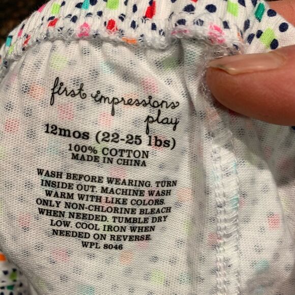 First Impressions white/dots & squares baby girl shorts, brand new, 12m - Picture 3 of 4